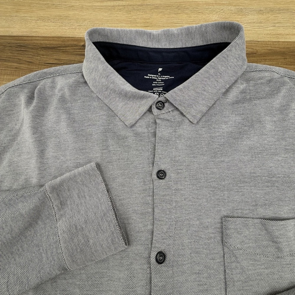 Fabletics Mens Shirt XL Gray Solid Knit Pocket Long Sleeve Stretch Performance